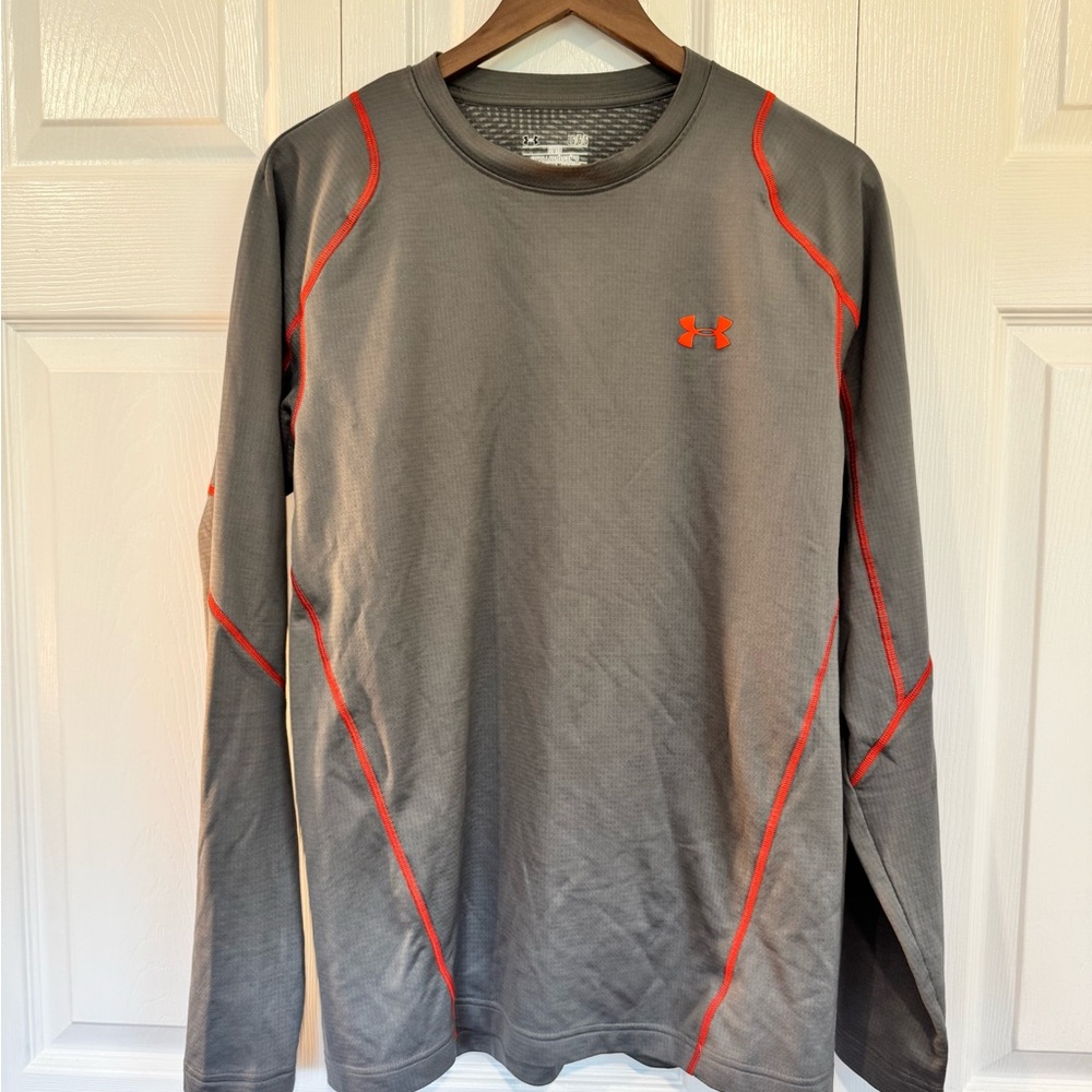 Under Armour Men's Charcoal and Red Long Sleeve Tee